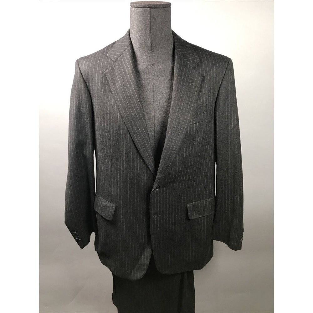 CHESTER BARRIE SAVILE ROW Charcoal Pinstripe Cashmere Wool 2-BTN Suit 42 L